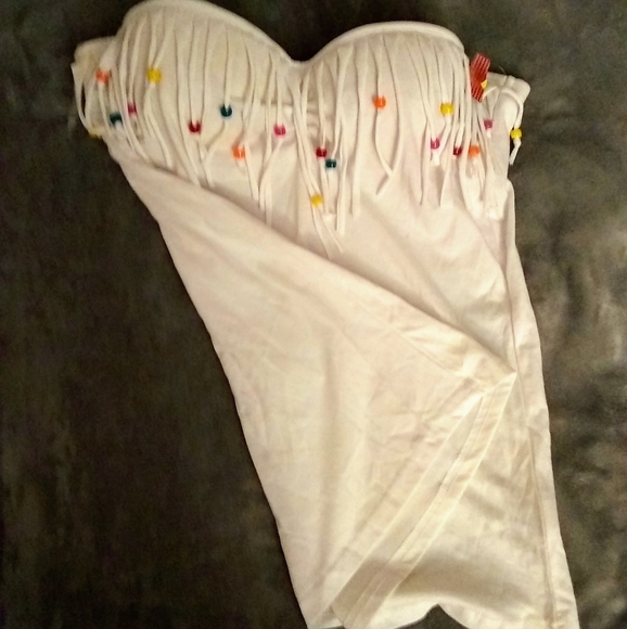 Fun retro bead fringe baendo/strapless top - Picture 3 of 10